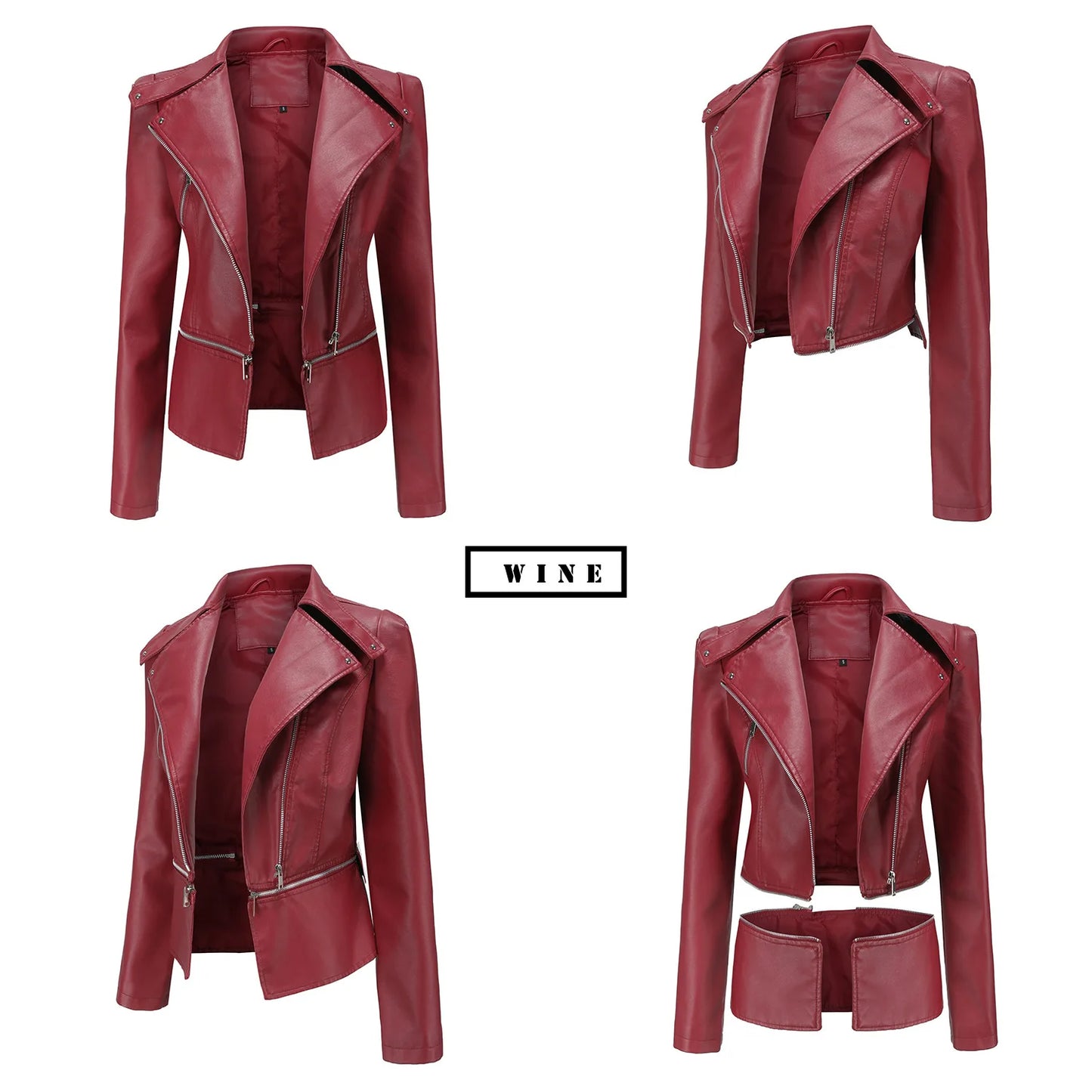 Spring Autumn Motorcycle PU Leather Jacket Women Casual Leather Coat Female Long Sleeve Turn-down Collar Solid Outwear
