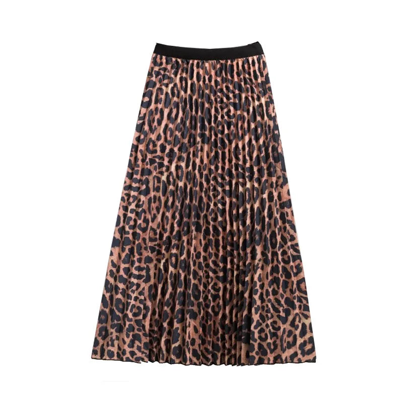 Casual Floral Midi Pleated Skirt For Women Fashion Printed Flower A Line Elastic High Waist Mid-length Skirt Female Ladies falda