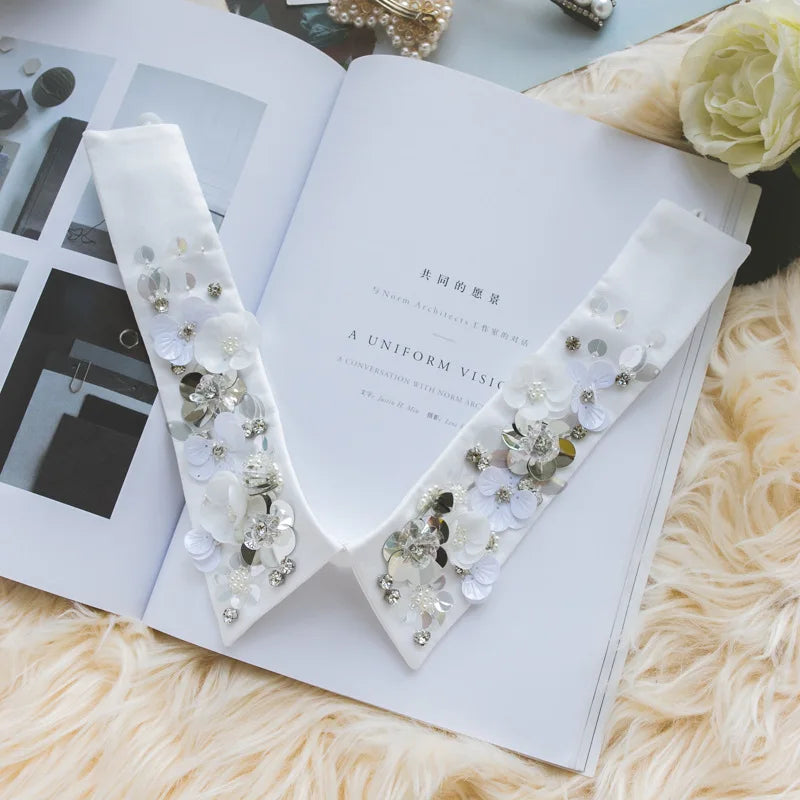 Fashion Women Sequins Detachable Collars Faux White Black False Collars Woman Tie Fashion Removable Diamond Fake Collar Women