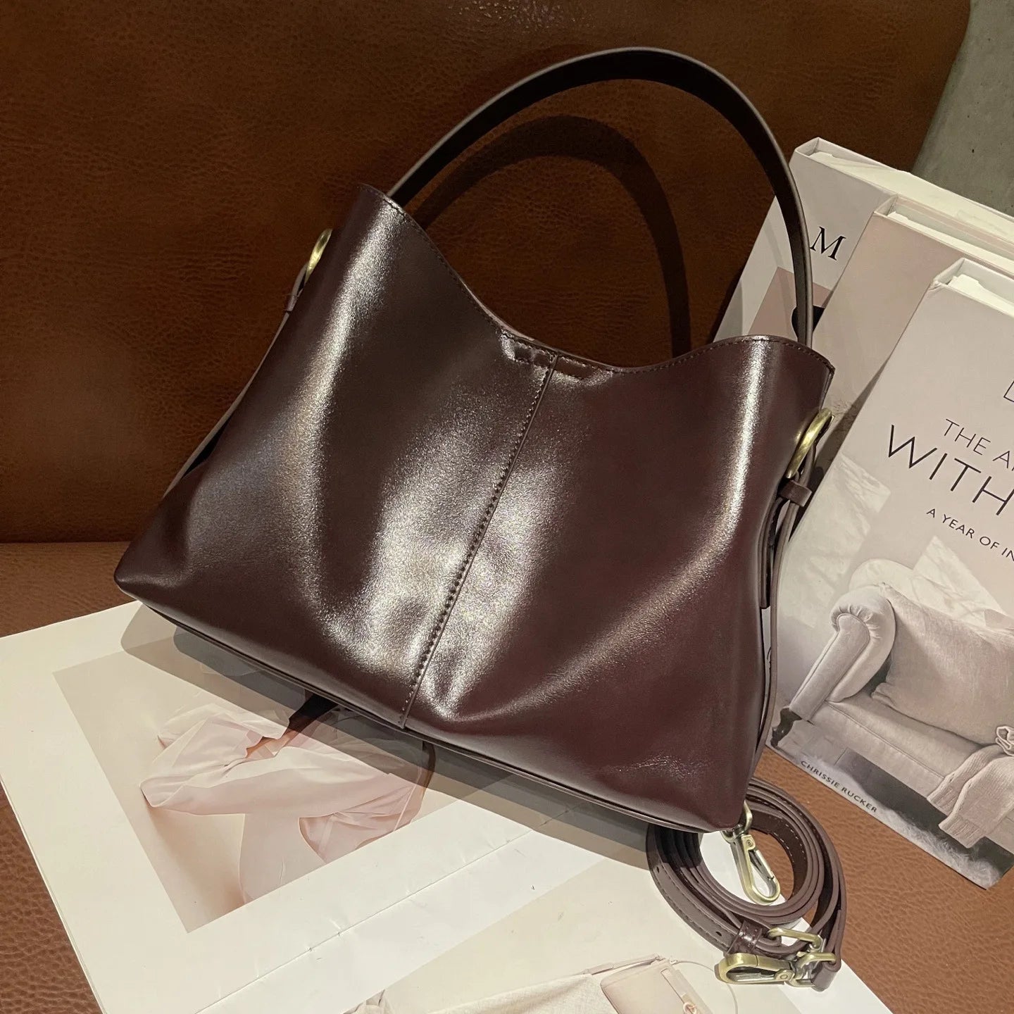 2025 Luxury Top Layer Vegetable Tanned Cowhide Leather Tote Bag Large Capacity Genuine Leather Shoulder Crossbody Bag for Women