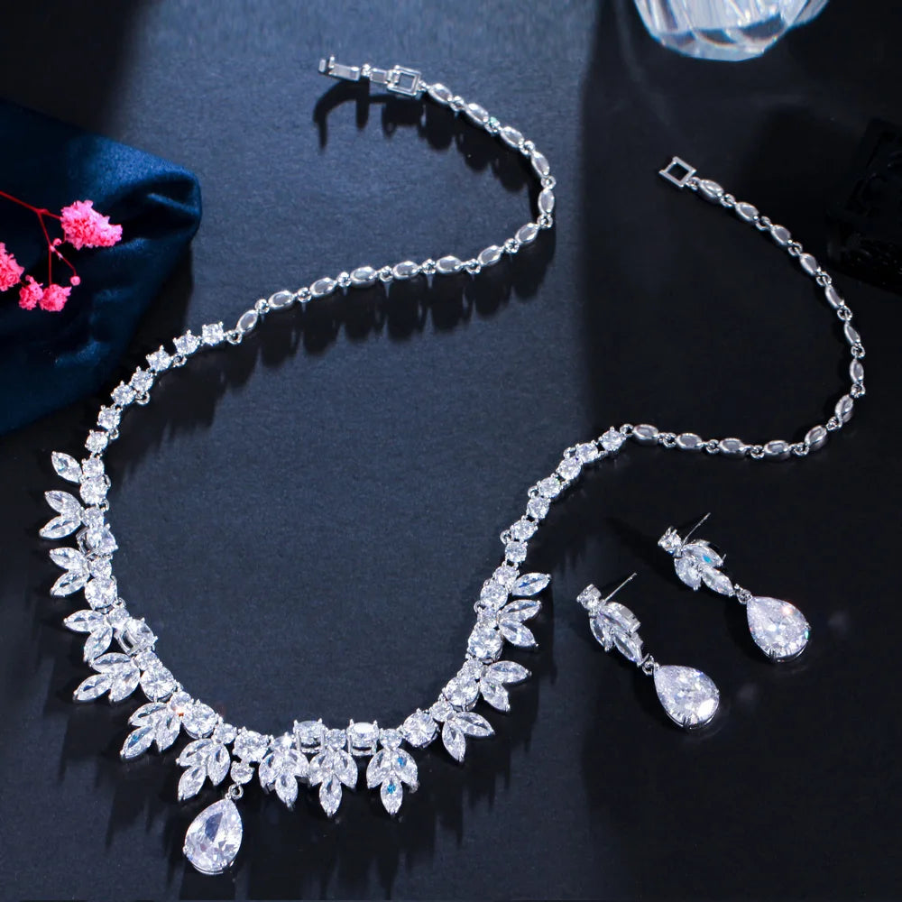 Cubic Zirconia Necklace And Earring Set