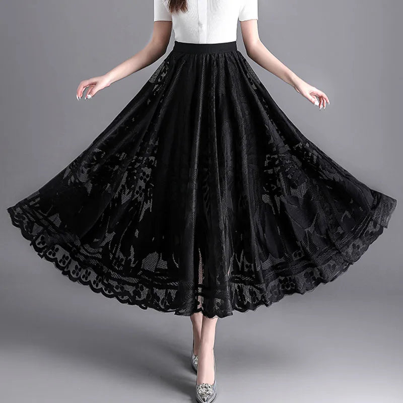 Fashion Long Black Skirt For Women A Line Lace Skirt Women Long Maxi Skirts For Women Summer Faldas Mujer