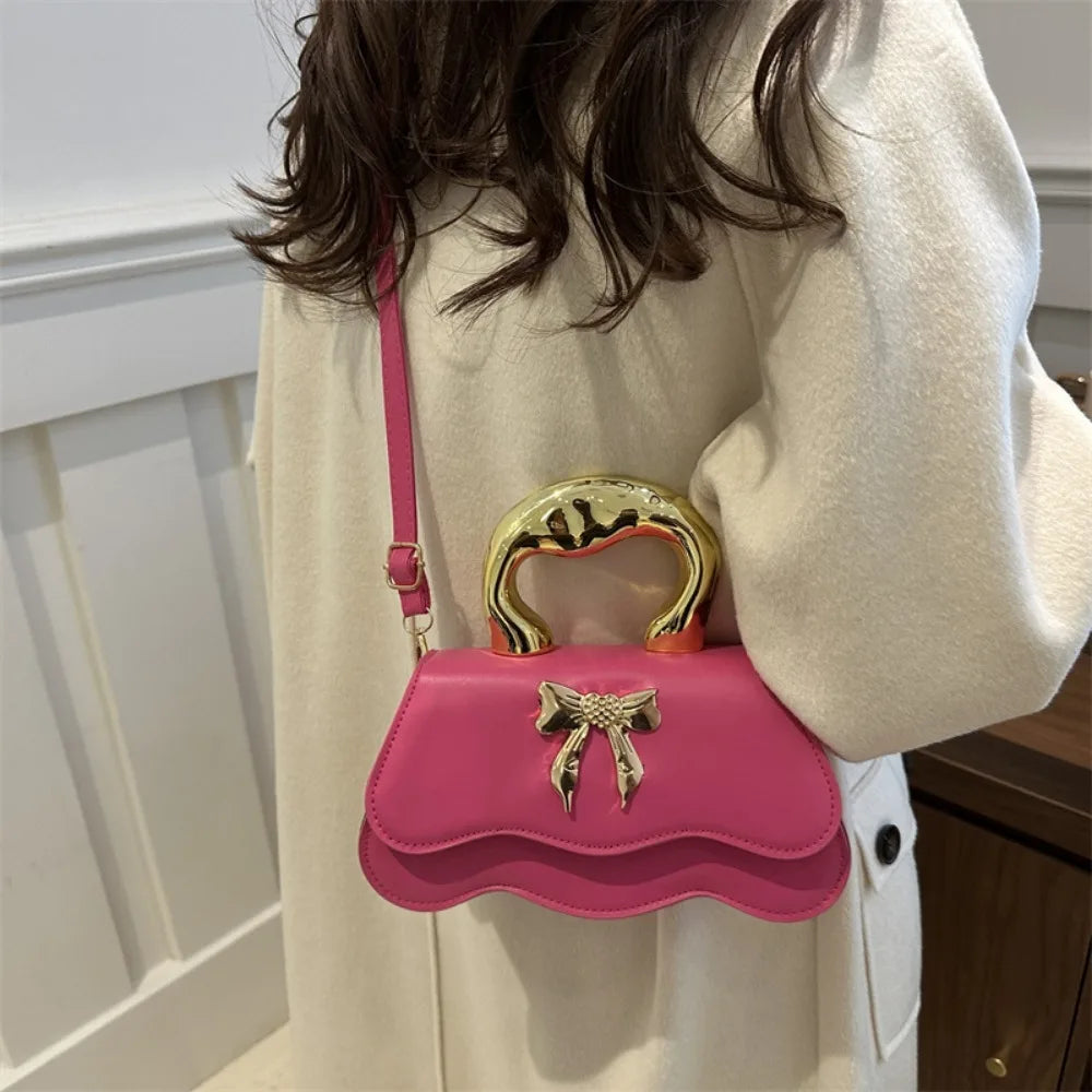 RetroTote Bag Bow PU Leather Handbag Large Capacity Shoulder Bags Candy Color Fashionable Crossbody Bag Droshipping Wholesale
