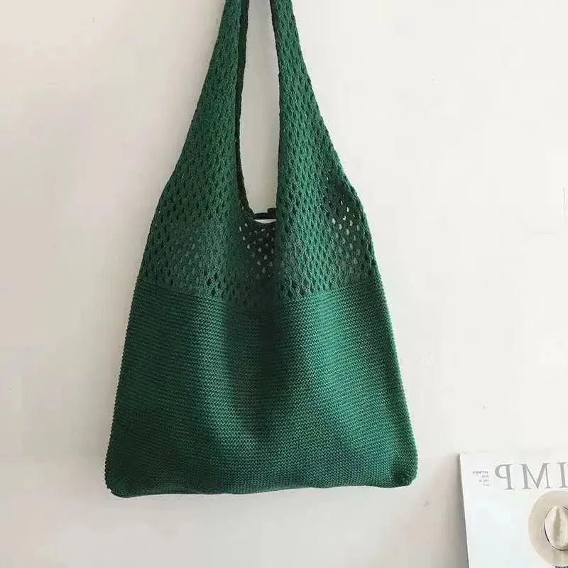 Custom Personalized Knitting Crochet Tote Bags Shoulder Handbags for Women Summer Beach Fashion Weaving Hollow Handbag