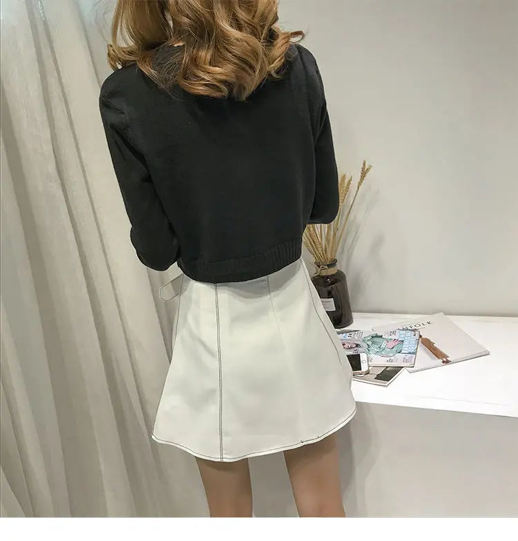 Knitted Cropped Cardigan Women Korean Short Sweater Long sleeve Crop Top V neck Fashion Y2k Clothes Green Blue