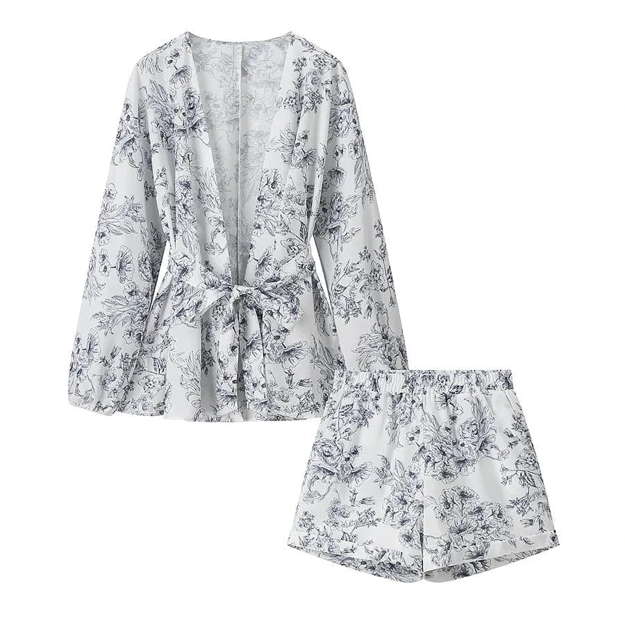 PB&ZA Set Woman 2 Pieces 2025 Fashion Printed Coat and Shorts Set Female + Shorts Skirts Women's Suit