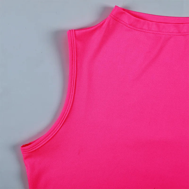 Neon Pink Sleeveless Party Bodycon Mini Dress for Women