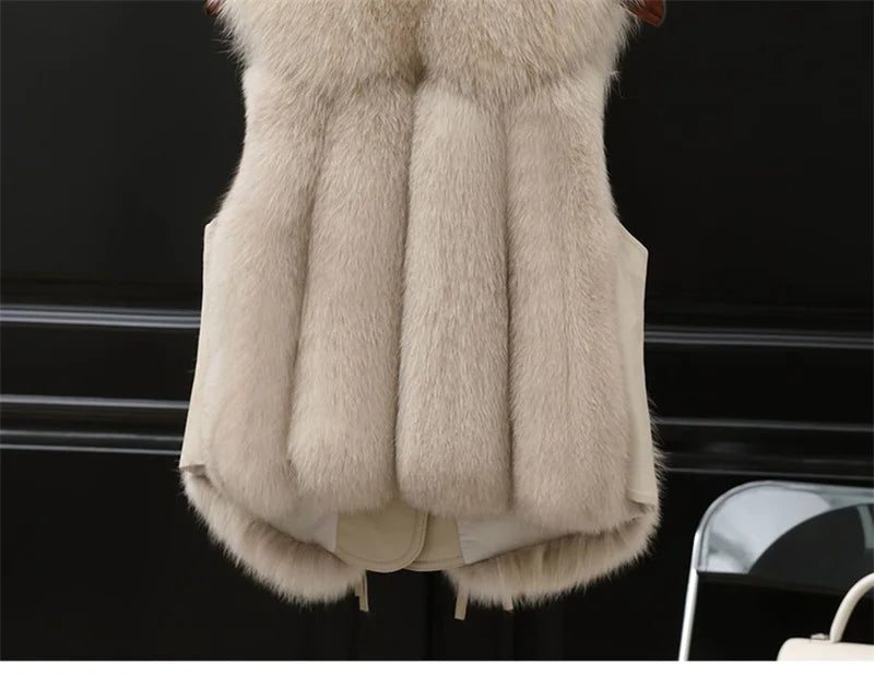 High Quality Imitation Fox Fur Vest Jacket Women Fur Vest Jacket 2024 Winter Waistcoat Short Fur Vest Female Vestcoat Sleeveless