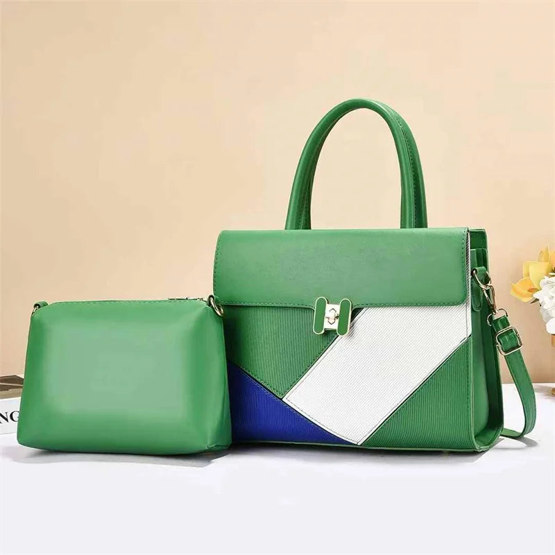 Women's New Style Large Capacity Zipper Shoulder Bag Simple Solid Color Two-Piece Handheld Polyester Feathers Pearl