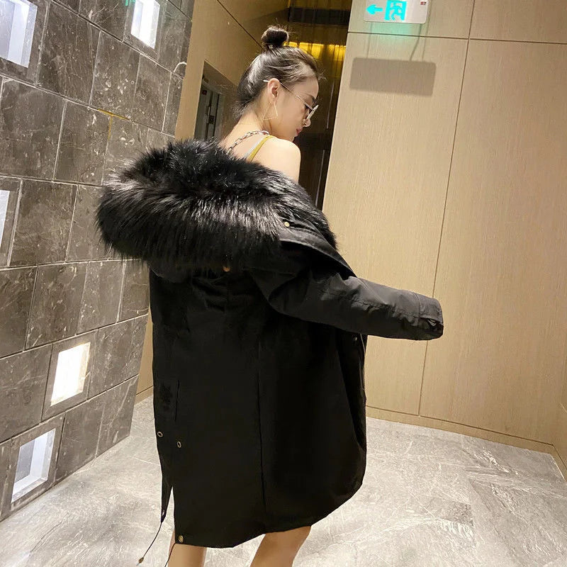 Winter Thick Warm Parkas Women Mink Detachable Inner Fur One Coat Long FauxFur Mink Cotton Jackets Female Hooded Chaquetas Mujer