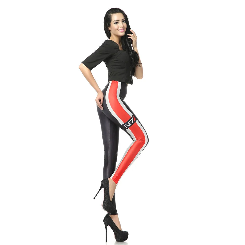 FCCEXIO Classic Color Red and White Striped 3d Pinted Leggings for Women Girls Seamless Slim Stretch High Waist Fitness Leggins
