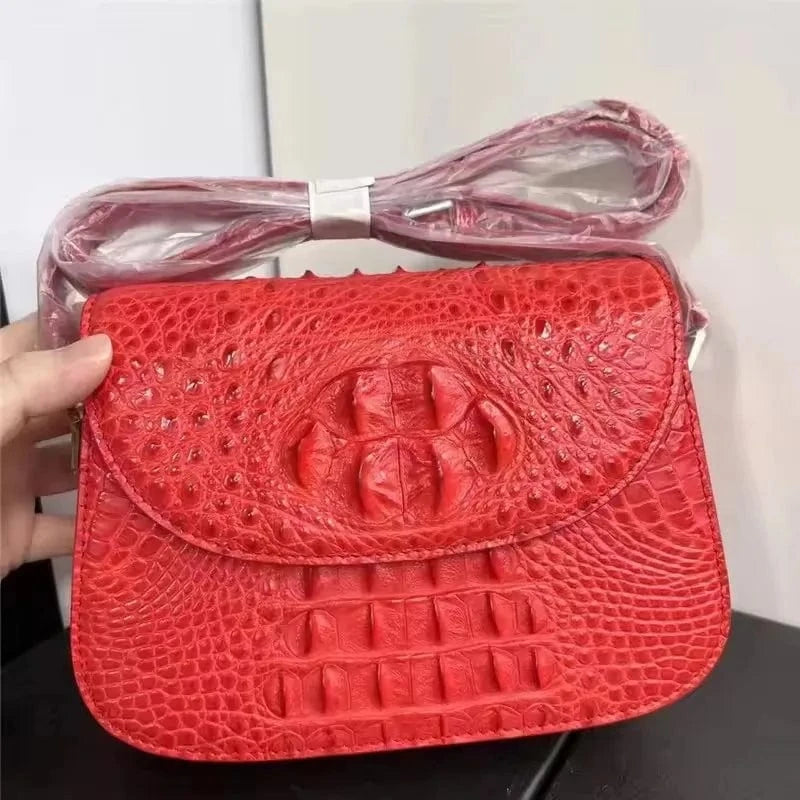 Authentic Real Crocodile Skin Women Small Saddle Purse Genuine Alligator Leather Lady Sling Bag Female Single Cross Shoulder Bag