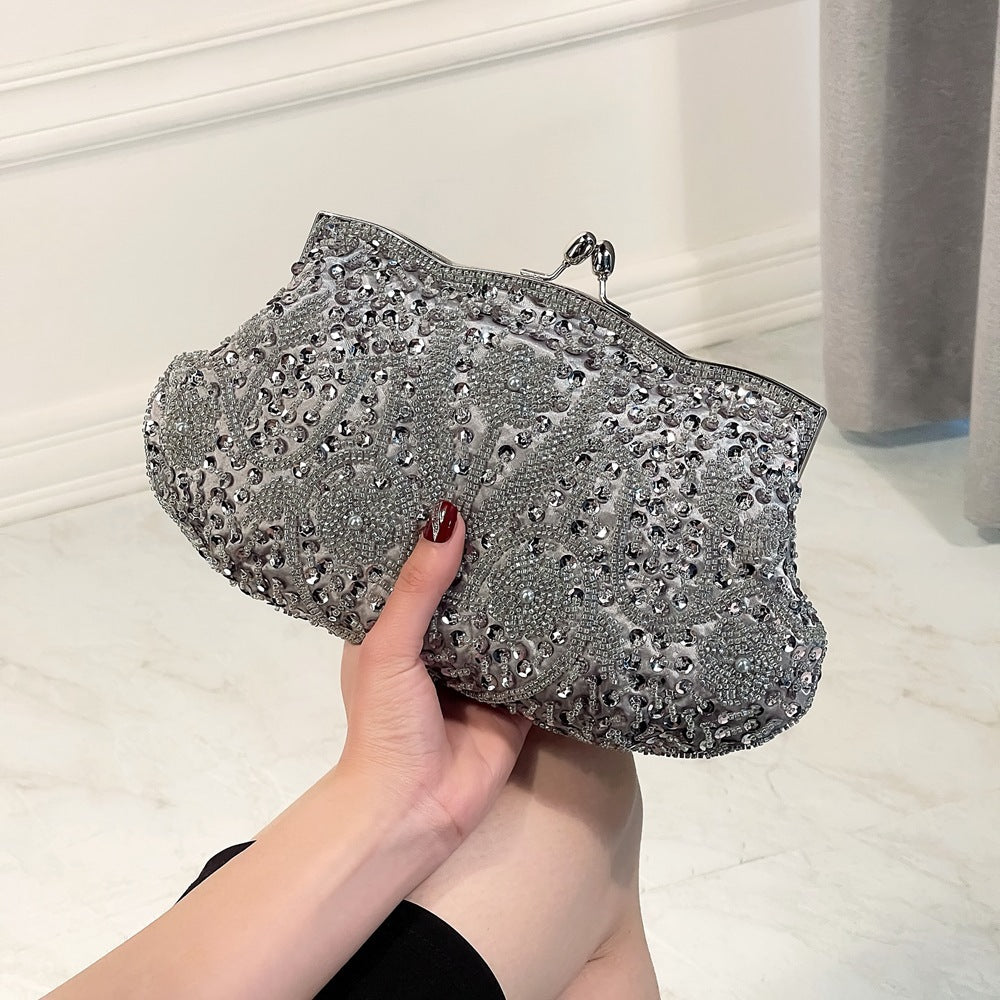 Fashion Glitter Clip Evening Purse Bead Embroidery Clutch Crossbody Bag Women Banquet Bridesmaid Wedding Party Tote Shoulder