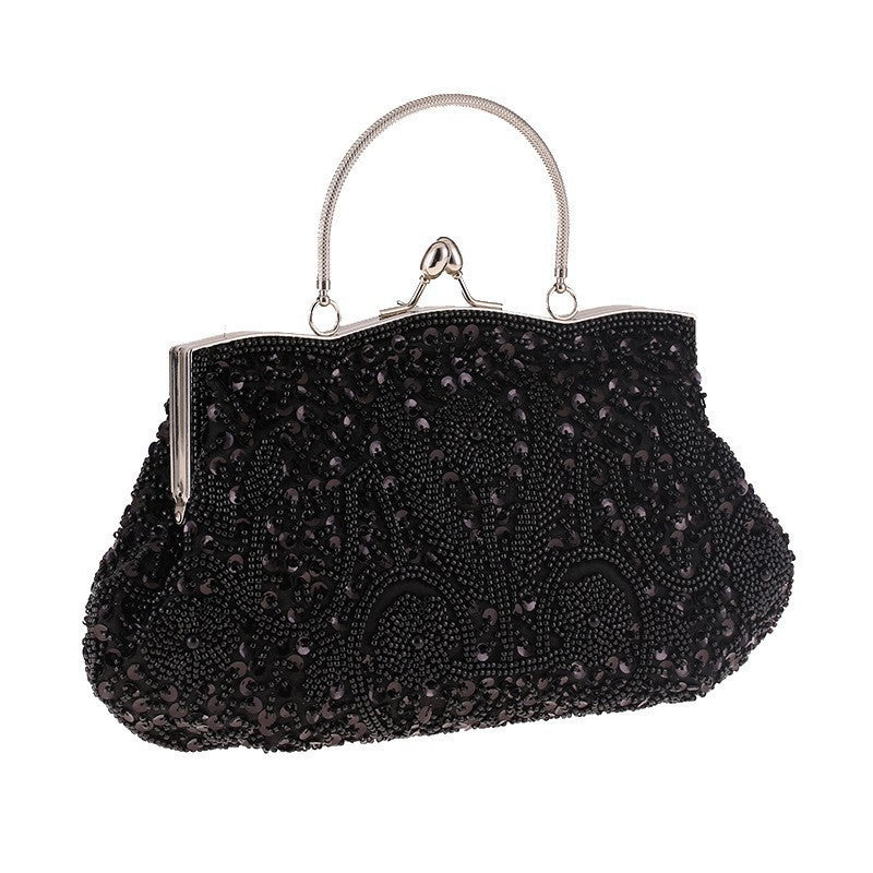 Fashion Glitter Clip Evening Purse Bead Embroidery Clutch Crossbody Bag Women Banquet Bridesmaid Wedding Party Tote Shoulder