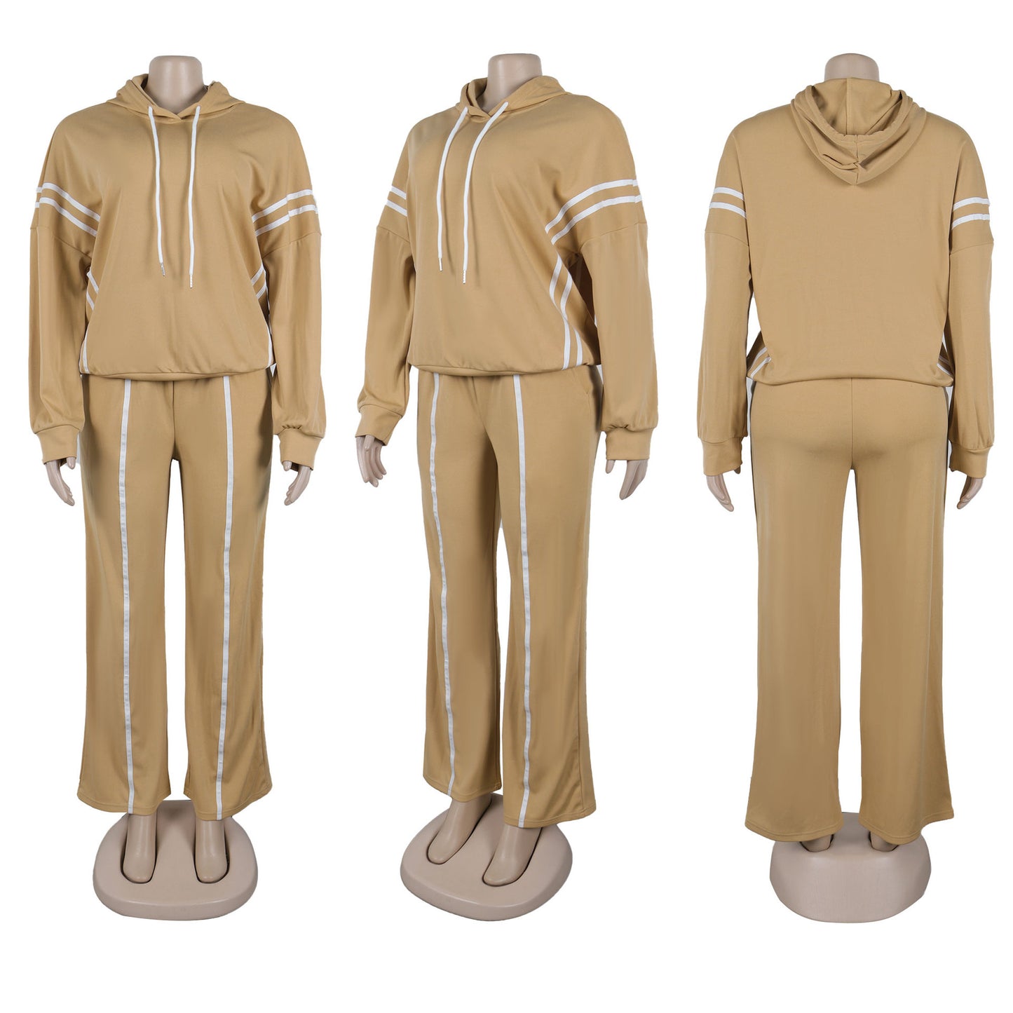 CM.YAYA Fashion Striped Splicing Women's Set Long Sleeve Hooded Sweatshirt and Sweat Pants Tracksuit 2024 Two 2 Piece Set Outfit