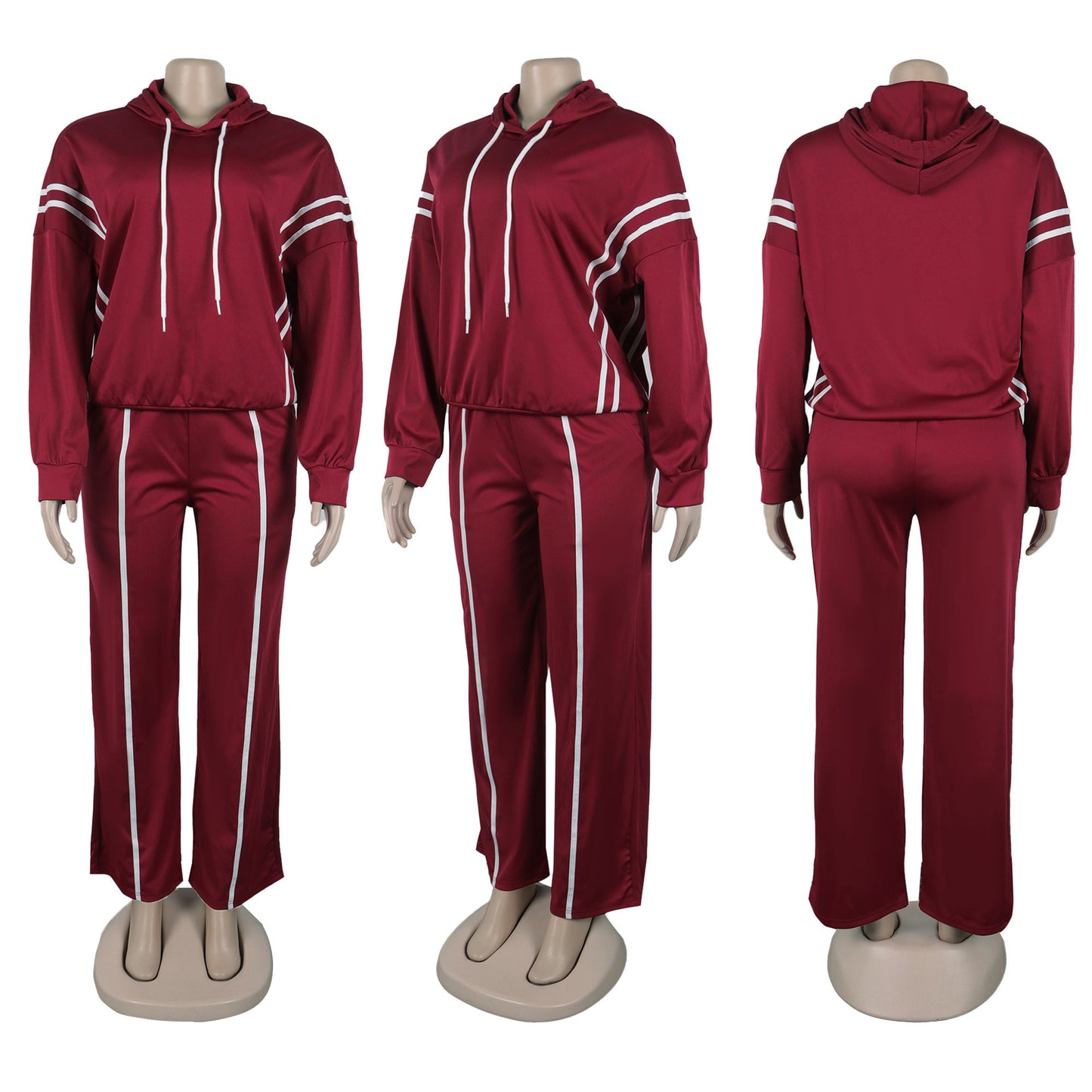 CM.YAYA Fashion Striped Splicing Women's Set Long Sleeve Hooded Sweatshirt and Sweat Pants Tracksuit 2024 Two 2 Piece Set Outfit