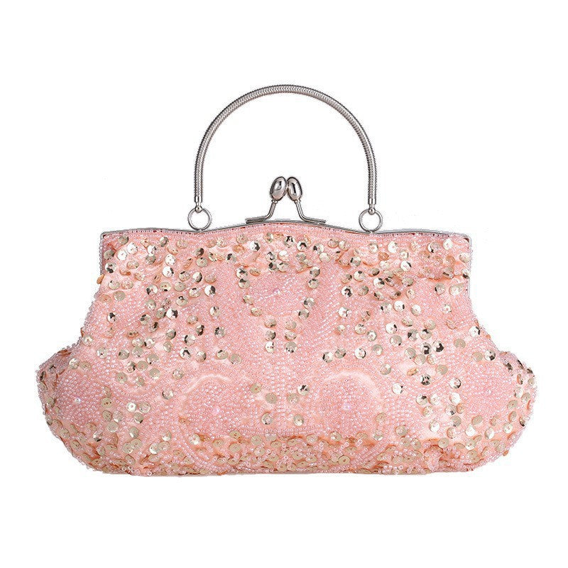 Fashion Glitter Clip Evening Purse Bead Embroidery Clutch Crossbody Bag Women Banquet Bridesmaid Wedding Party Tote Shoulder