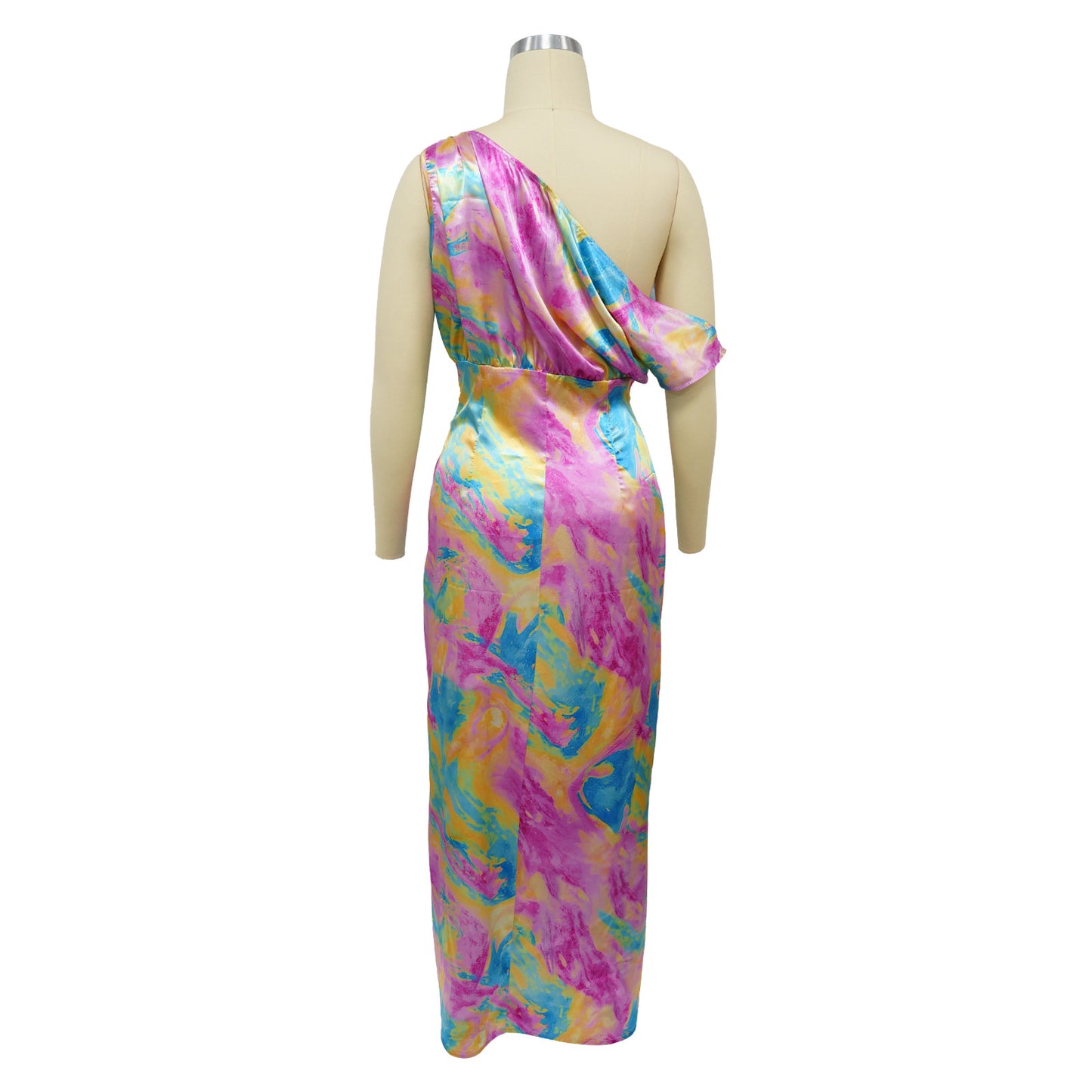 CM.YAYA Women Skew Collar Tie-dye Print Long Dress Summer Streetwear Beach Evening Sexy Night Party Split Maxi Dresses Vestidos