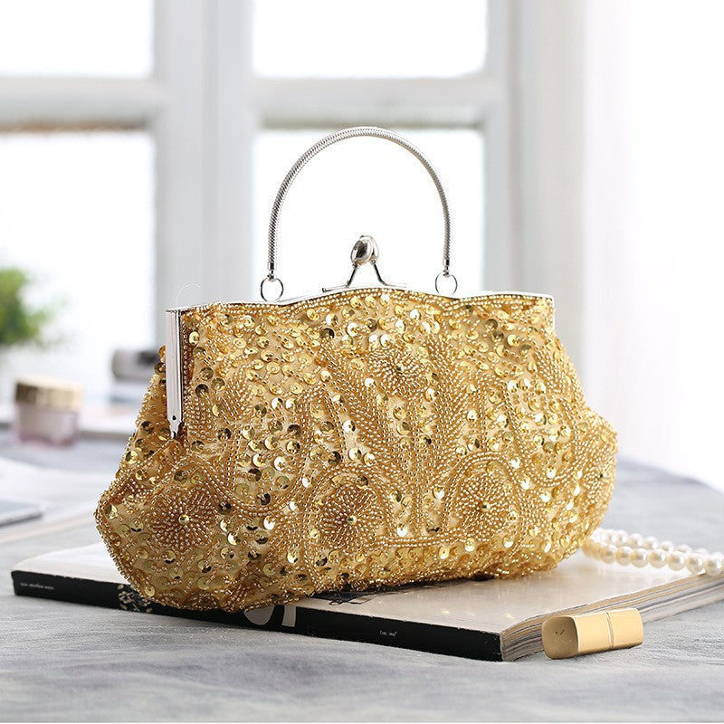 Fashion Glitter Clip Evening Purse Bead Embroidery Clutch Crossbody Bag Women Banquet Bridesmaid Wedding Party Tote Shoulder