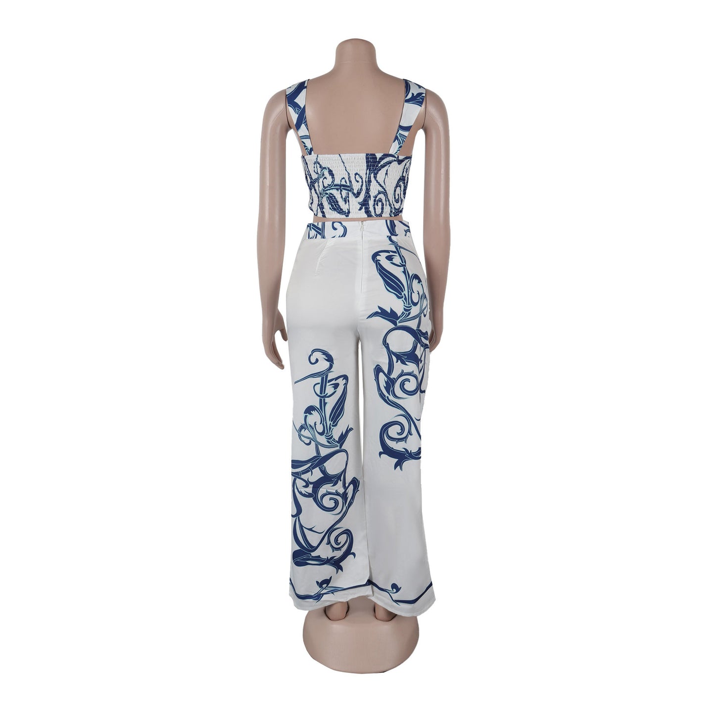 CM.YAYA 2024 Summer Women's Set Sleeveless Strapless Tops +Wide Leg Pants Print Party Street Two 2 Piece Sets Outfits Tracksuit