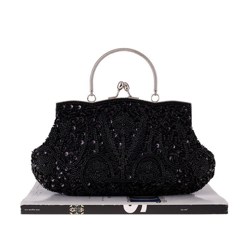 Fashion Glitter Clip Evening Purse Bead Embroidery Clutch Crossbody Bag Women Banquet Bridesmaid Wedding Party Tote Shoulder