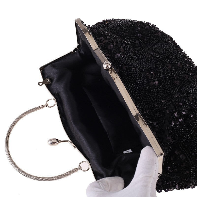 Fashion Glitter Clip Evening Purse Bead Embroidery Clutch Crossbody Bag Women Banquet Bridesmaid Wedding Party Tote Shoulder