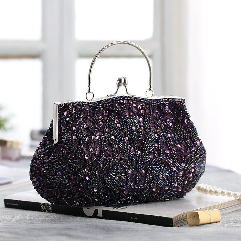 Fashion Glitter Clip Evening Purse Bead Embroidery Clutch Crossbody Bag Women Banquet Bridesmaid Wedding Party Tote Shoulder