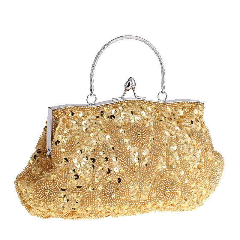 Fashion Glitter Clip Evening Purse Bead Embroidery Clutch Crossbody Bag Women Banquet Bridesmaid Wedding Party Tote Shoulder