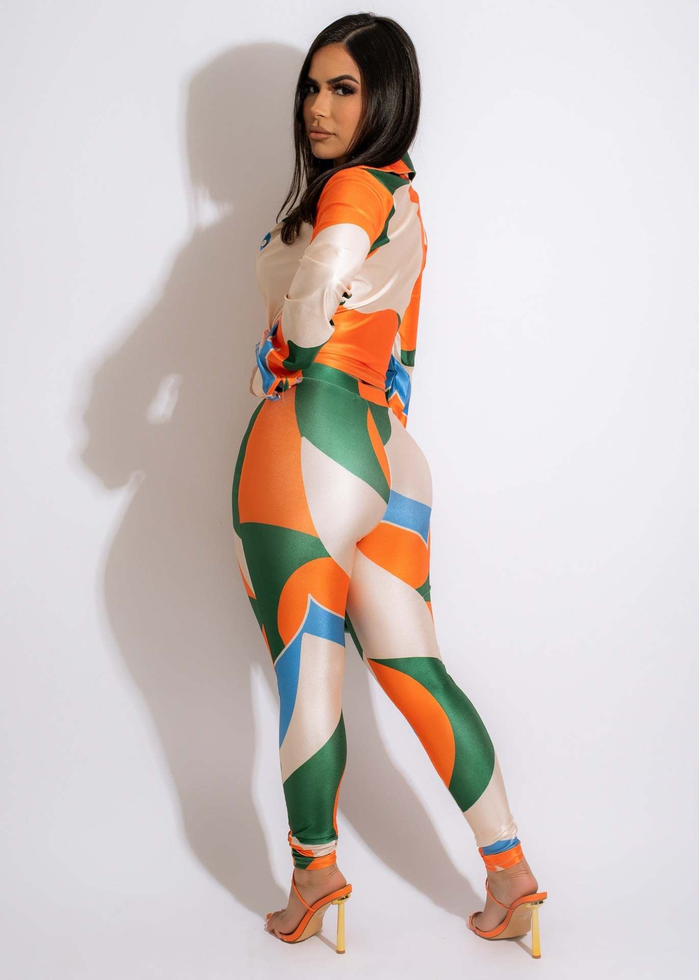 CM.YAYA Autumn Letter Leaf Print Women's Set Blouses Shirt Legging Pants Suit Active Wear Tracksuit Two Piece Set Fitness Outfit