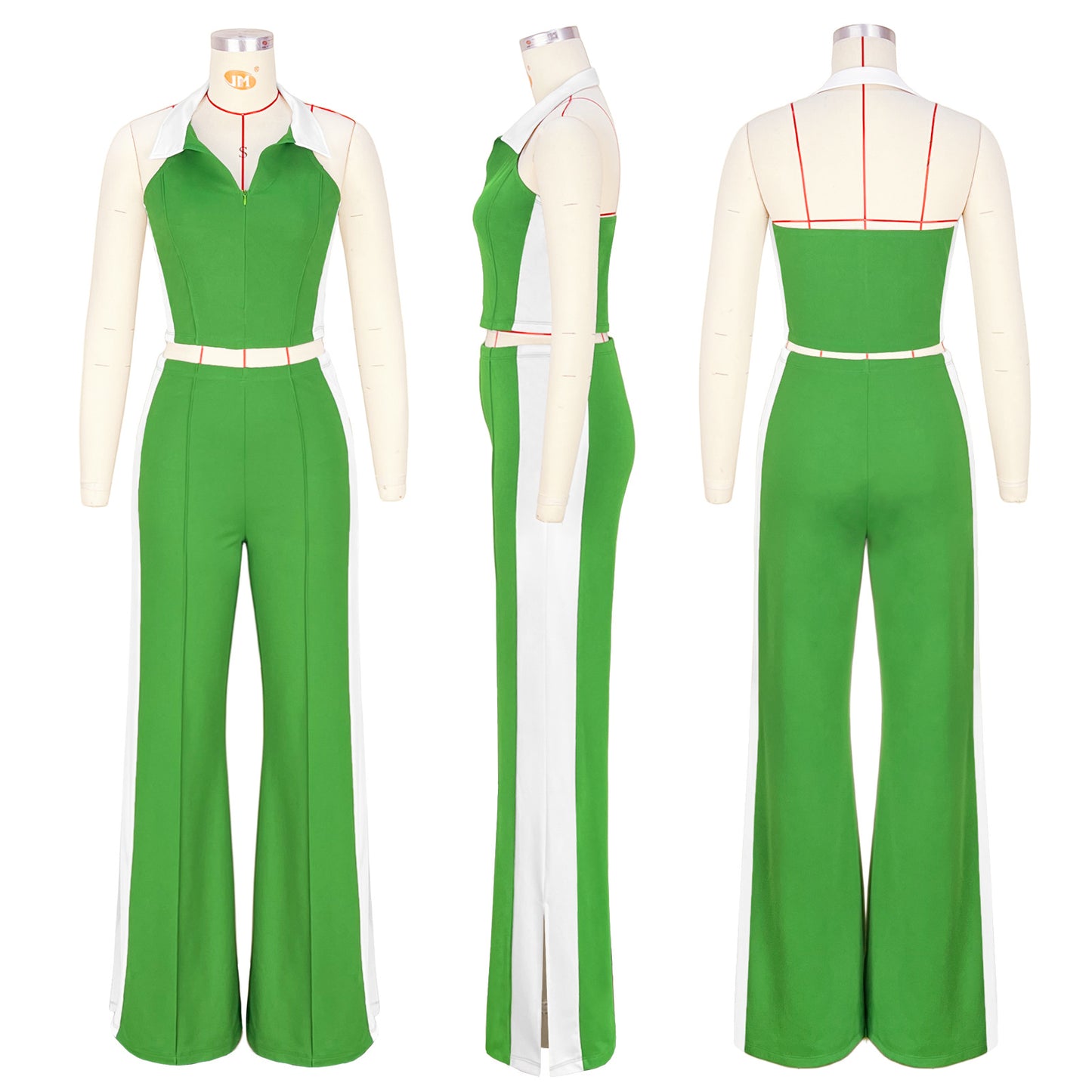 CM.YAYA Sporty Patchwork Women's Set Sleeveless Polo-tank Tops and Slit Flare Pants 2025 Active Two 2 Piece Set Outfit Tracksuit