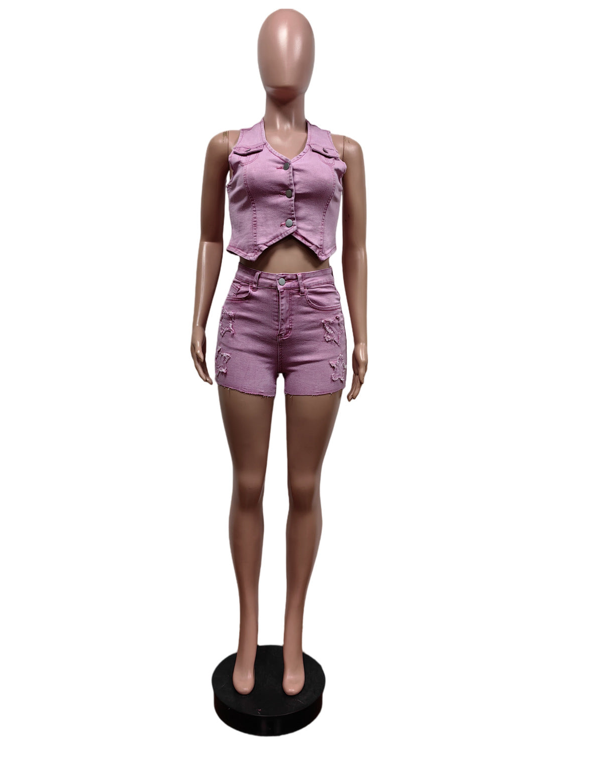 CM.YAYA Denim Women's Set sleeveless vests Jacket +Shorts Jeans Suit Street Cargo Tracksuit Two Piece Set Fitness Outfits