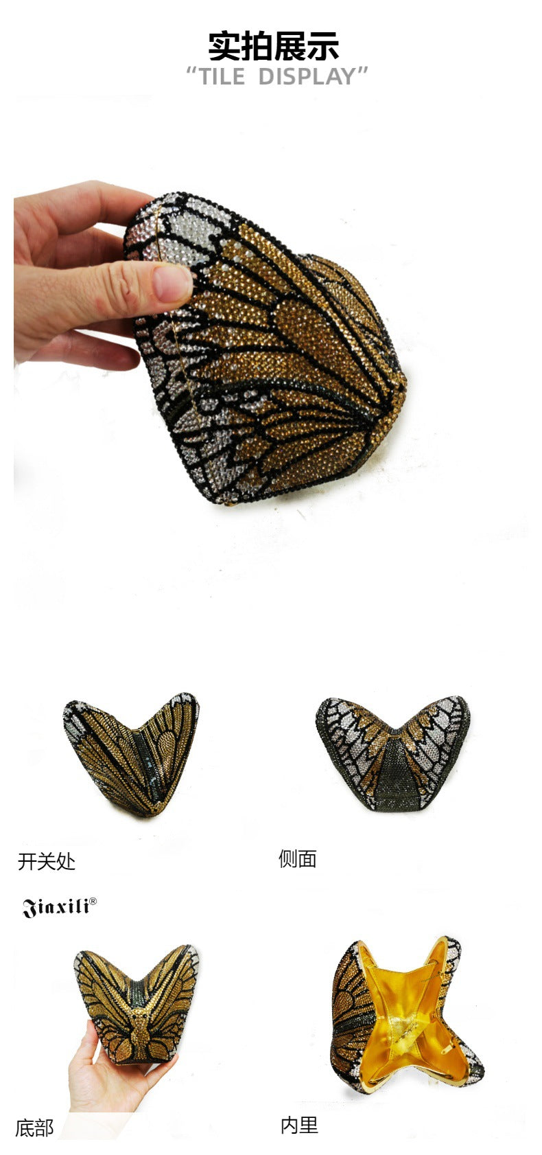XIYUAN Butterfly Shaped Crystal Evening Bags Women Luxury Sparkling Rhinestone Clutch Purse Wedding Party Bridal Handbag Diamond