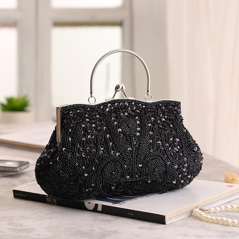 Fashion Glitter Clip Evening Purse Bead Embroidery Clutch Crossbody Bag Women Banquet Bridesmaid Wedding Party Tote Shoulder