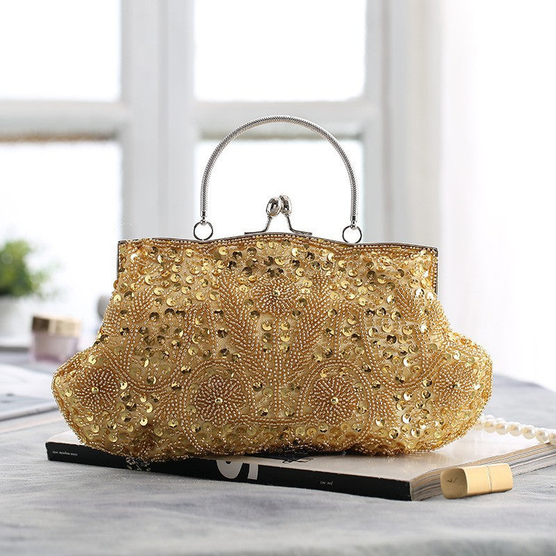 Fashion Glitter Clip Evening Purse Bead Embroidery Clutch Crossbody Bag Women Banquet Bridesmaid Wedding Party Tote Shoulder