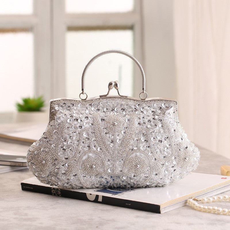 Fashion Glitter Clip Evening Purse Bead Embroidery Clutch Crossbody Bag Women Banquet Bridesmaid Wedding Party Tote Shoulder
