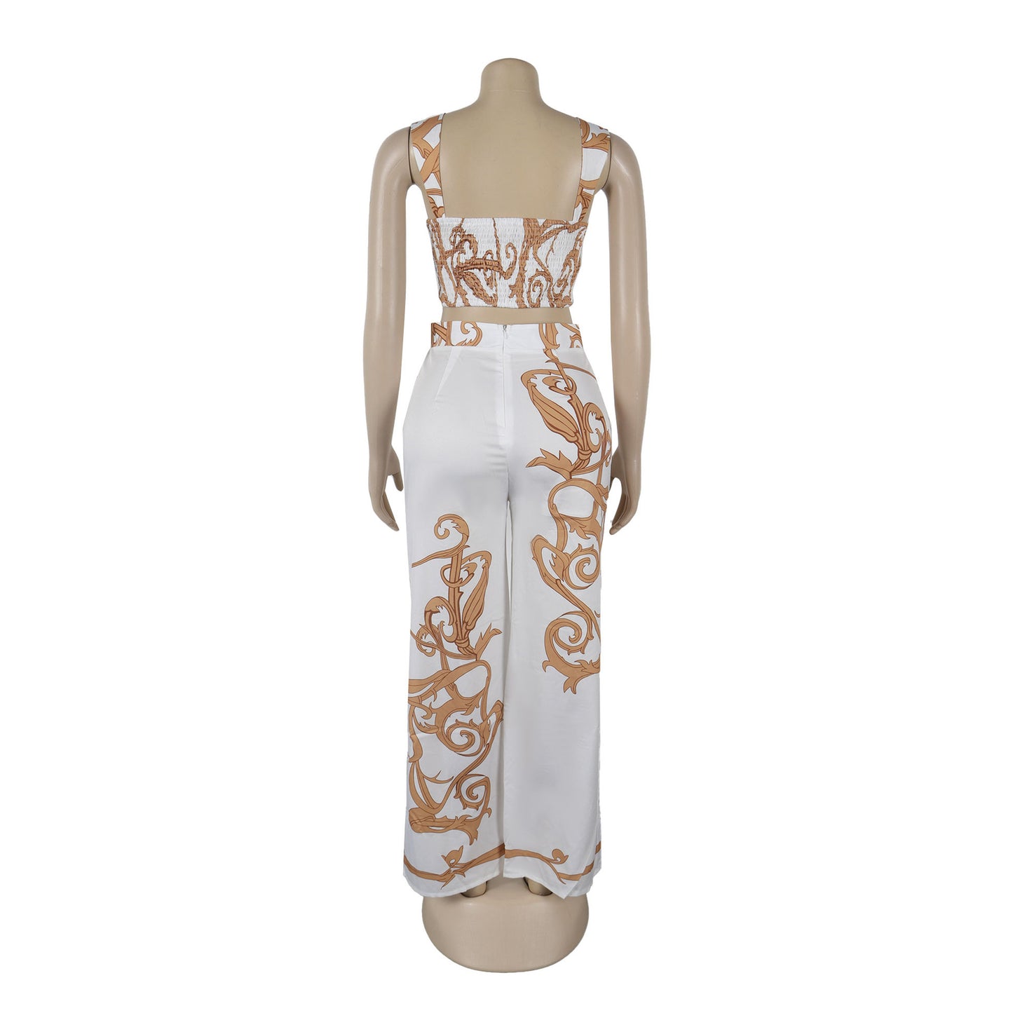 CM.YAYA 2024 Summer Women's Set Sleeveless Strapless Tops +Wide Leg Pants Print Party Street Two 2 Piece Sets Outfits Tracksuit