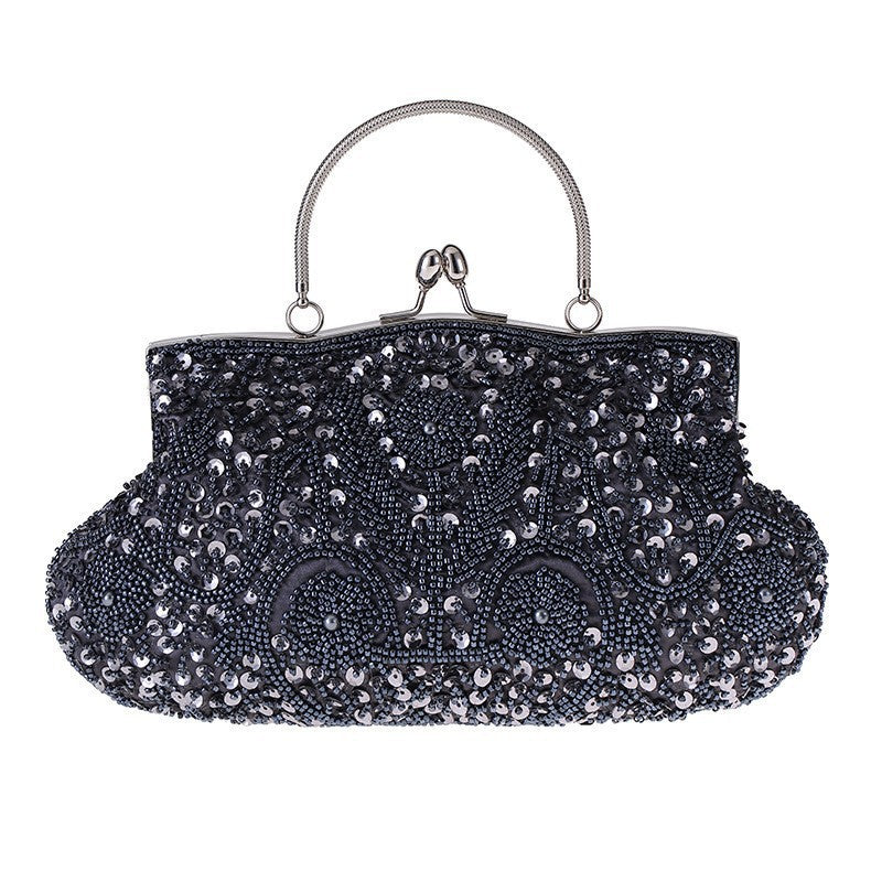 Fashion Glitter Clip Evening Purse Bead Embroidery Clutch Crossbody Bag Women Banquet Bridesmaid Wedding Party Tote Shoulder