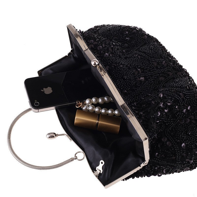 Fashion Glitter Clip Evening Purse Bead Embroidery Clutch Crossbody Bag Women Banquet Bridesmaid Wedding Party Tote Shoulder