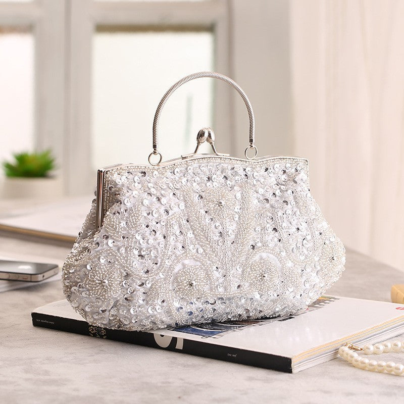 Fashion Glitter Clip Evening Purse Bead Embroidery Clutch Crossbody Bag Women Banquet Bridesmaid Wedding Party Tote Shoulder