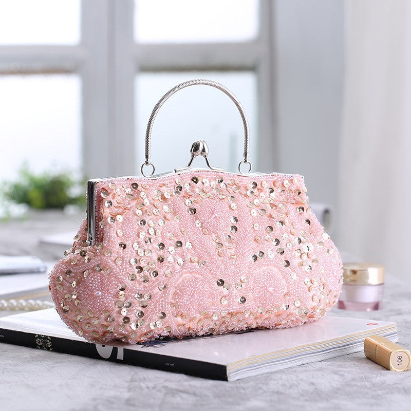 Fashion Glitter Clip Evening Purse Bead Embroidery Clutch Crossbody Bag Women Banquet Bridesmaid Wedding Party Tote Shoulder