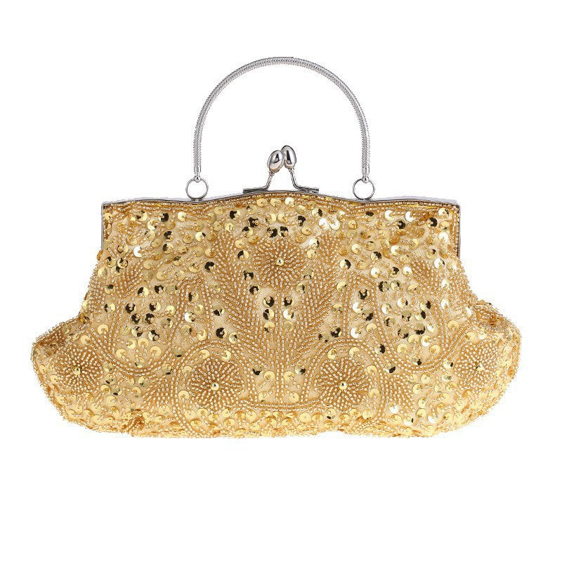 Fashion Glitter Clip Evening Purse Bead Embroidery Clutch Crossbody Bag Women Banquet Bridesmaid Wedding Party Tote Shoulder