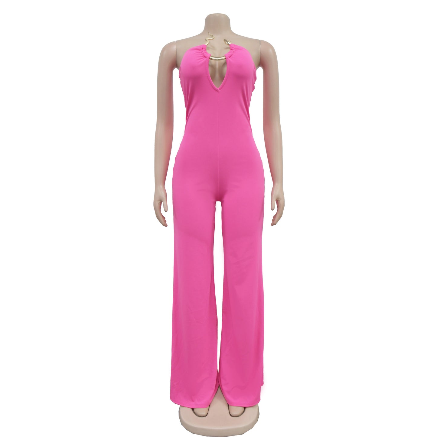 CM.YAYA Women Wide Leg Deep V-Neck Sleeveless Jumpsuits 2024 Summer Hollow Out Night Street Club Playsuit One Piece Suit Romper