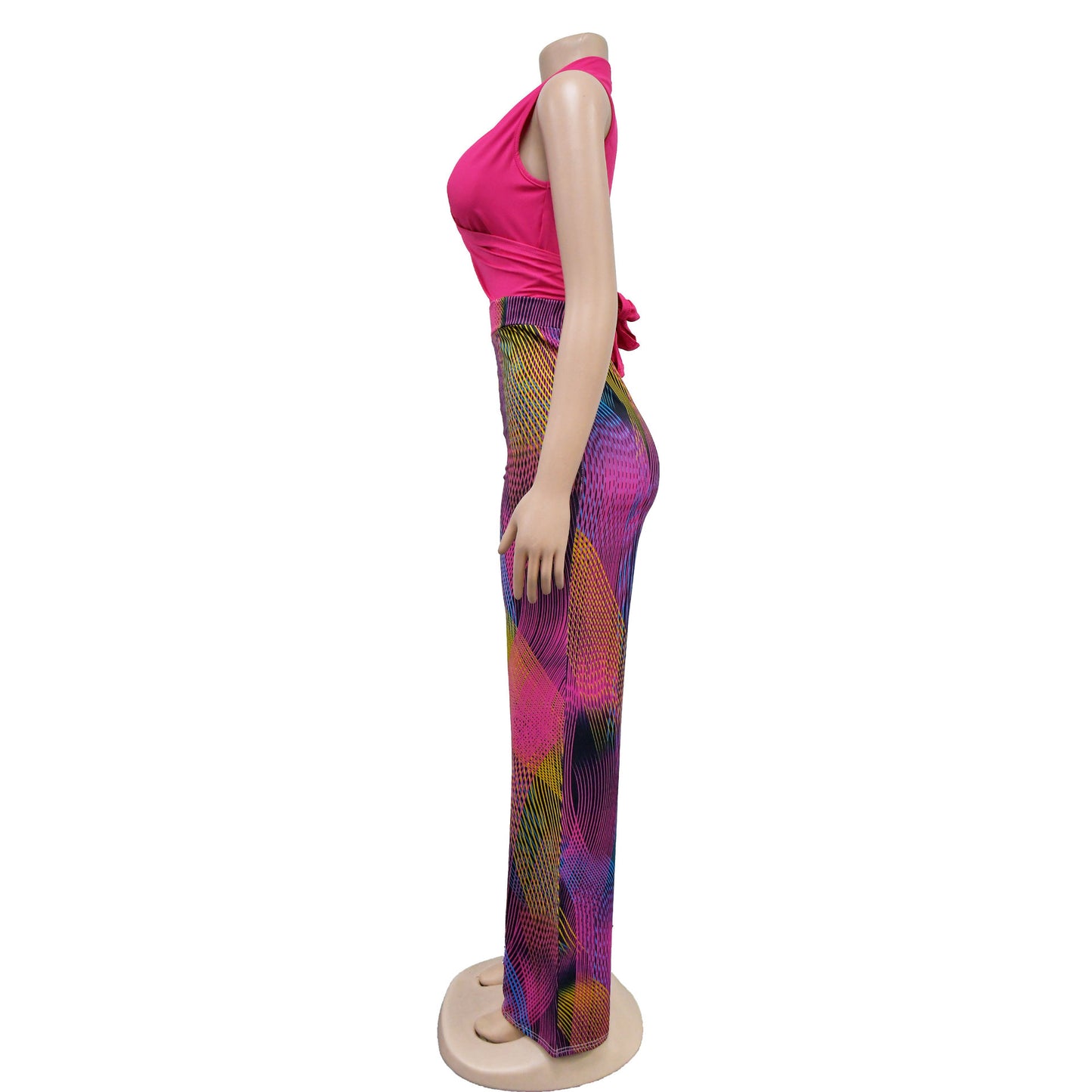 CM.YAYA Women's Set Wrap V-neck Tie Up Tank Top and Galaxy Striped Wide Leg Pants 2023 Street Two 2 Piece Sets Outfits Tracksuit