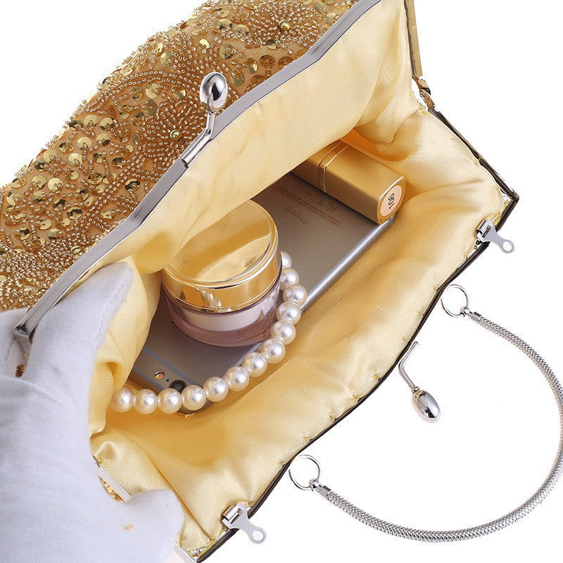 Fashion Glitter Clip Evening Purse Bead Embroidery Clutch Crossbody Bag Women Banquet Bridesmaid Wedding Party Tote Shoulder
