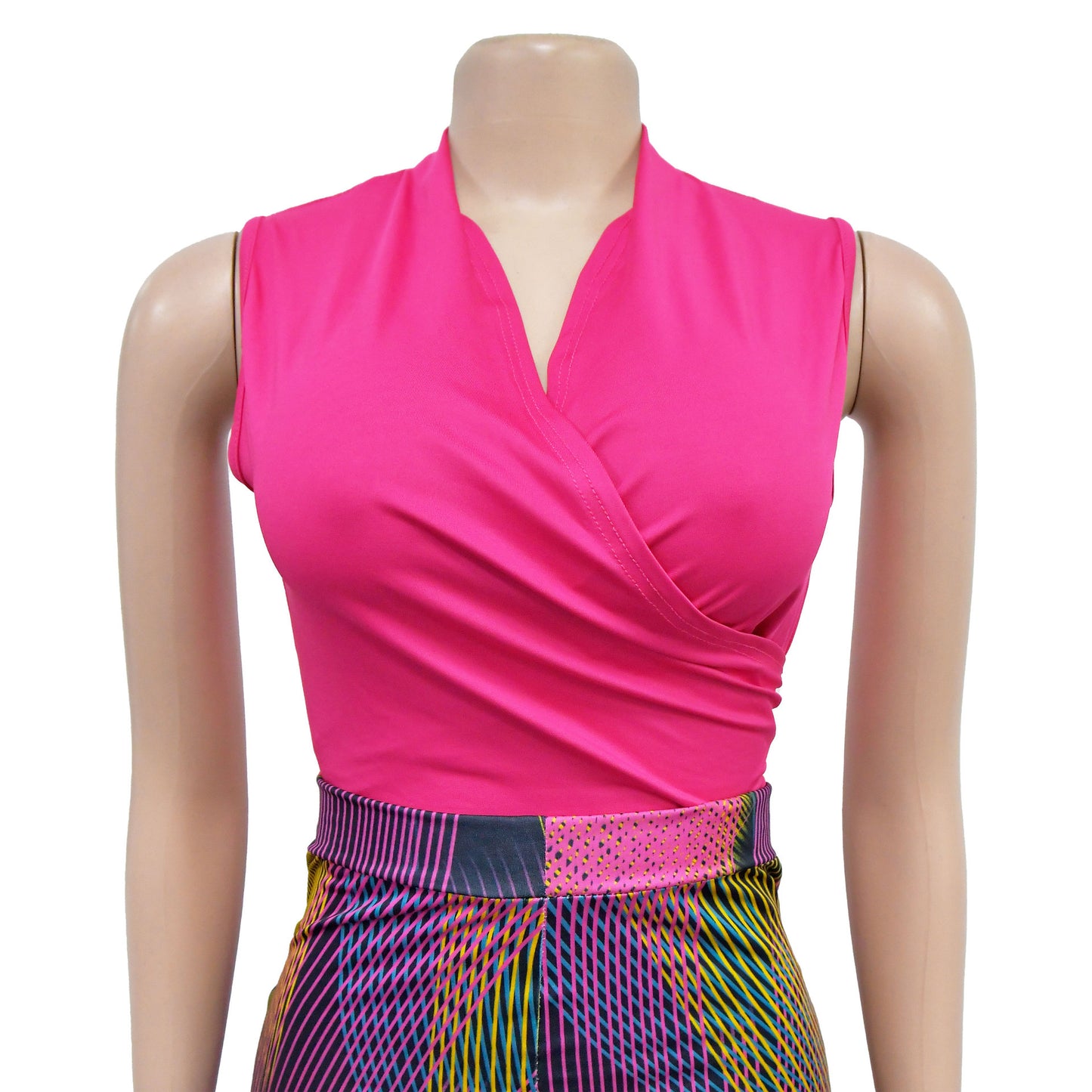CM.YAYA Women's Set Wrap V-neck Tie Up Tank Top and Galaxy Striped Wide Leg Pants 2023 Street Two 2 Piece Sets Outfits Tracksuit