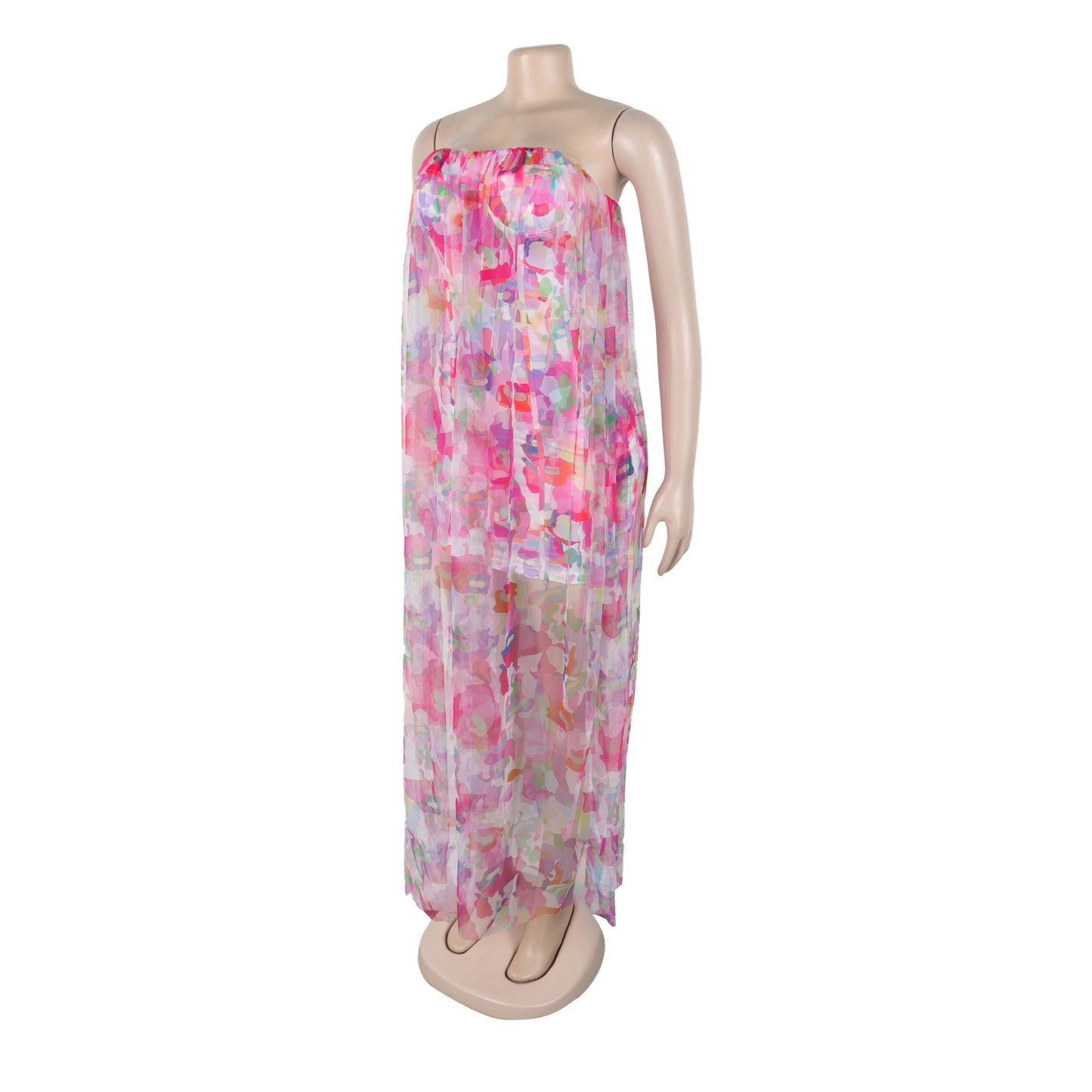 CM.YAYA Women Sleeveless Tie Dye Print Strapless Mesh Bodycon Midi Long Maxi Dress 2025 Birthday Club Party Vestido Sexy Dresses
