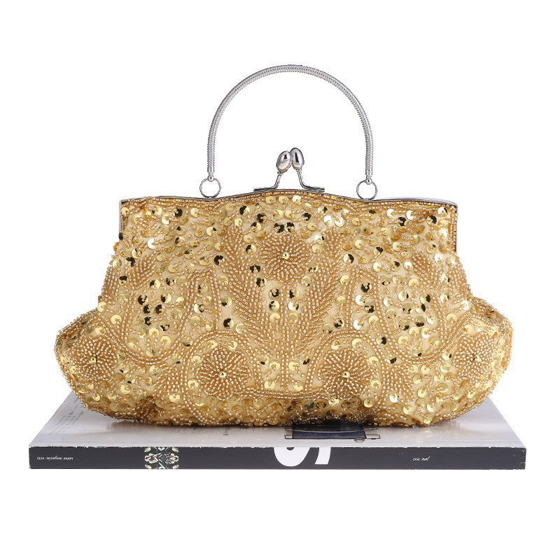 Fashion Glitter Clip Evening Purse Bead Embroidery Clutch Crossbody Bag Women Banquet Bridesmaid Wedding Party Tote Shoulder