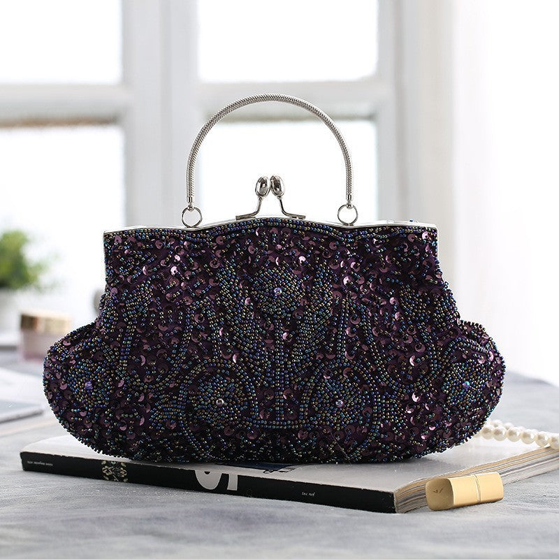Fashion Glitter Clip Evening Purse Bead Embroidery Clutch Crossbody Bag Women Banquet Bridesmaid Wedding Party Tote Shoulder