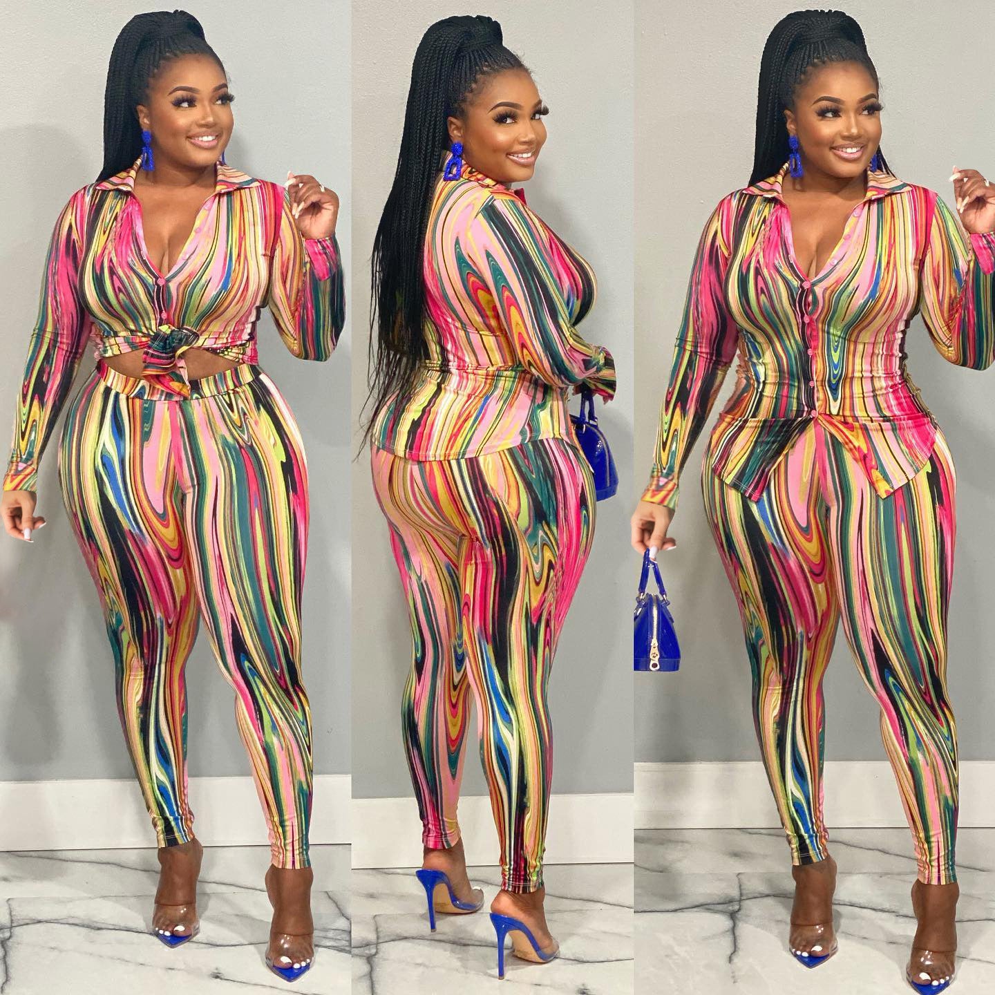 CM.YAYA Autumn Letter Leaf Print Women's Set Blouses Shirt Legging Pants Suit Active Wear Tracksuit Two Piece Set Fitness Outfit