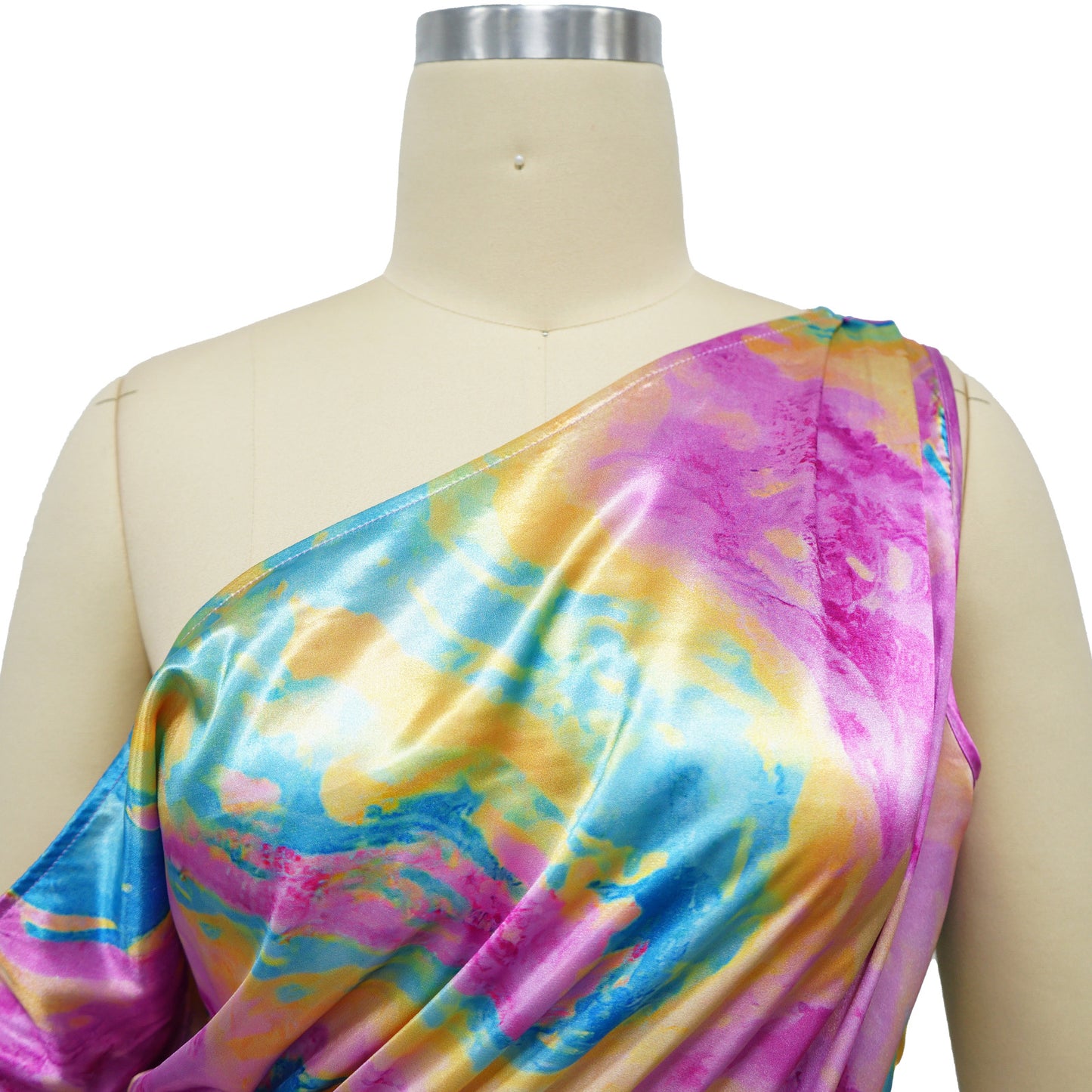 CM.YAYA Women Skew Collar Tie-dye Print Long Dress Summer Streetwear Beach Evening Sexy Night Party Split Maxi Dresses Vestidos